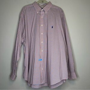 Ralph Lauren Men’s Orange Blue Check Poplin Shirt Long Sleeve Shirt Size 2XB Big
